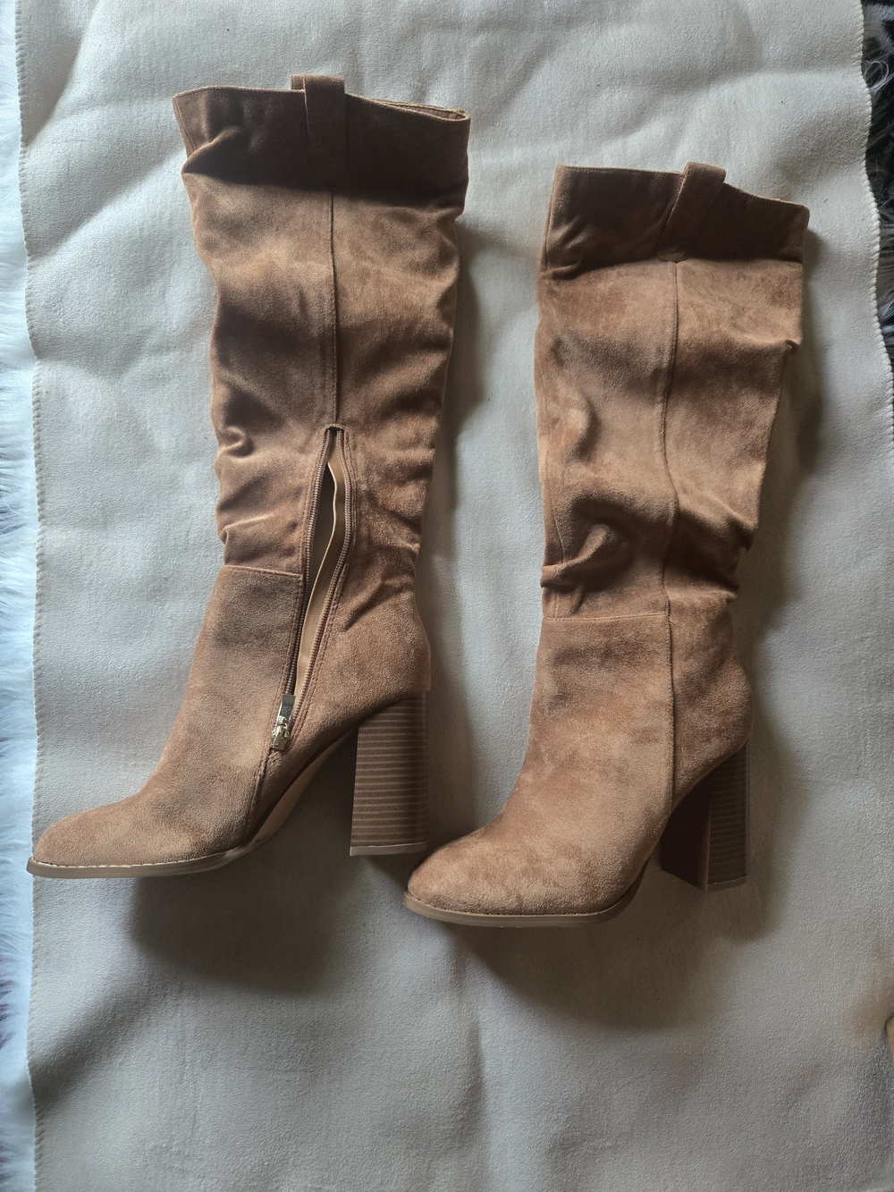 Tall Suede Heeled Boots in Brown